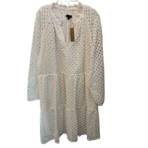 J. Crew Rebecca Dress Coquette Boho Bridal Coastal White Eyelet Lace Tiered 3XL